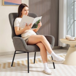 Korkeaselkäinen siipinojatuoli, paksu verhoilu, metallijalat, tummanharmaa