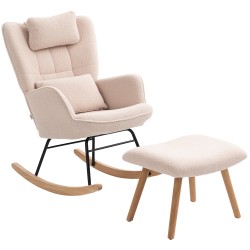 Keinutuoli ja jalkarahi fleece verhoilu teräsrunko ja pyökkijalat beige