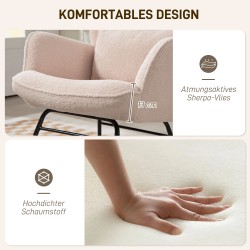 Keinutuoli ja jalkarahi, fleece-verhoilu, teräsrunko ja pyökkijalat, beige