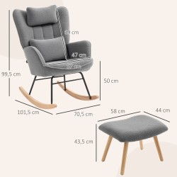 Keinutuoli ja jalkarahi, fleece-verhoilu, teräsrunko ja pyökkipuu, tummanharmaa