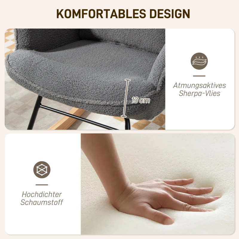 Keinutuoli ja jalkarahi, fleece-verhoilu, teräsrunko ja pyökkipuu, tummanharmaa