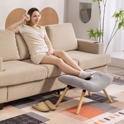 Rahi ja jalkatuki olohuoneeseen, fleecepäällinen, puujalat, 67 x 45 x 38 cm, vaaleanharmaa