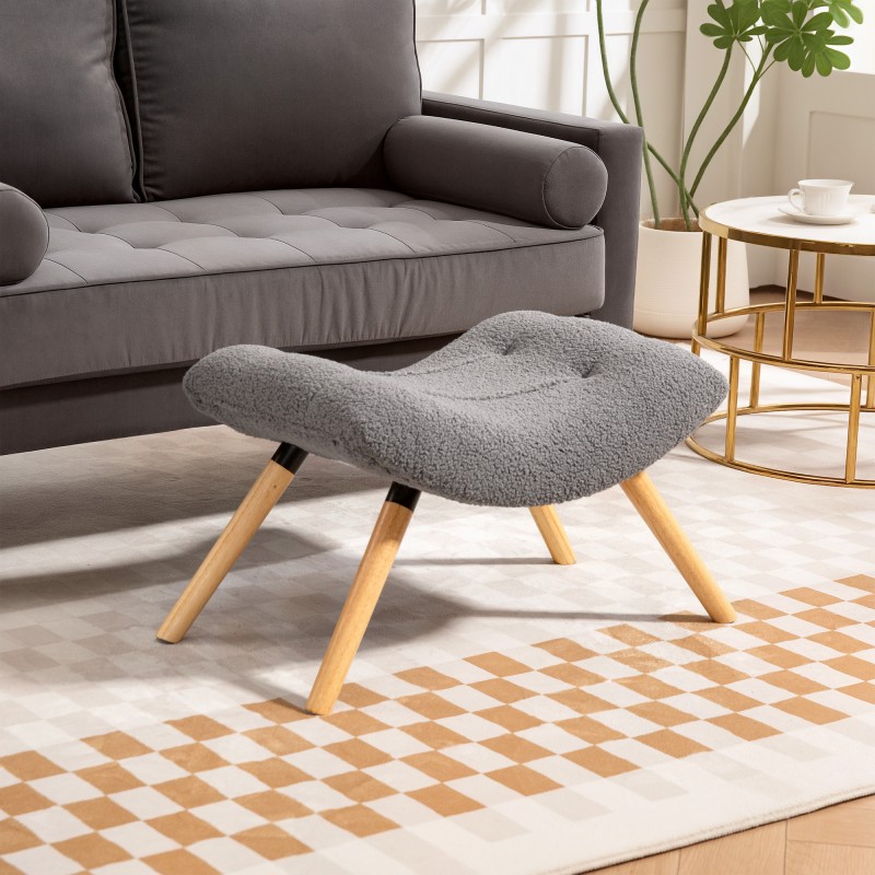 Jalkarahi olohuoneeseen ja makuuhuoneeseen, fleecepäällinen, puujalat, 67 x 45 x 38 cm, tummanharmaa