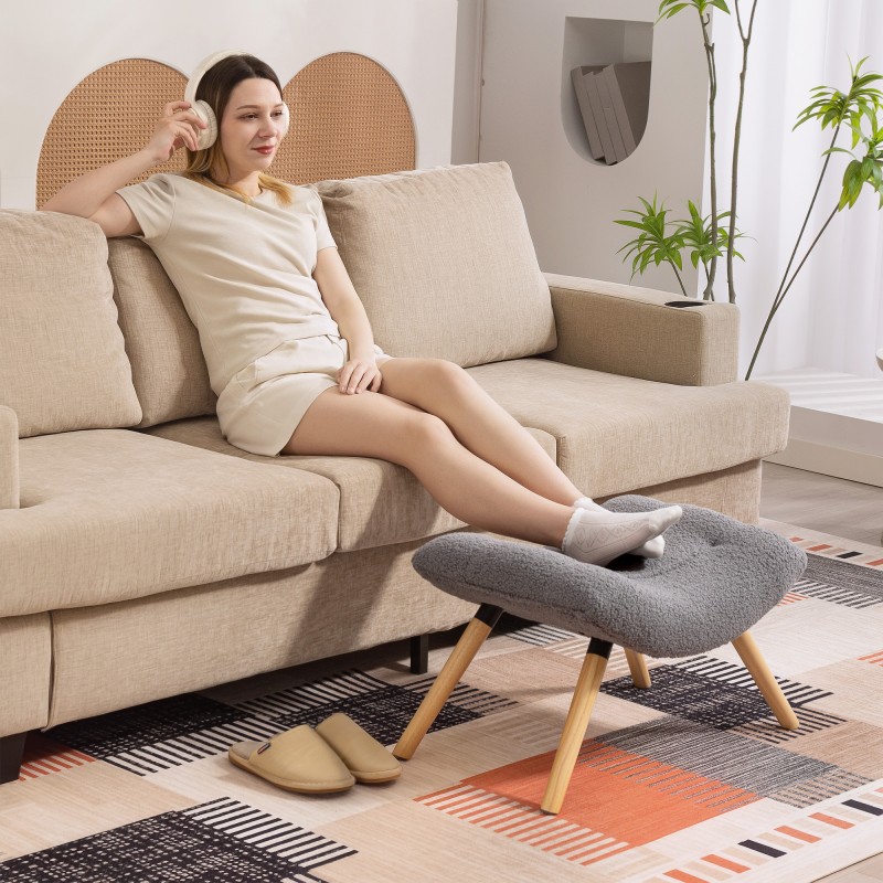 Jalkarahi olohuoneeseen ja makuuhuoneeseen, fleecepäällinen, puujalat, 67 x 45 x 38 cm, tummanharmaa