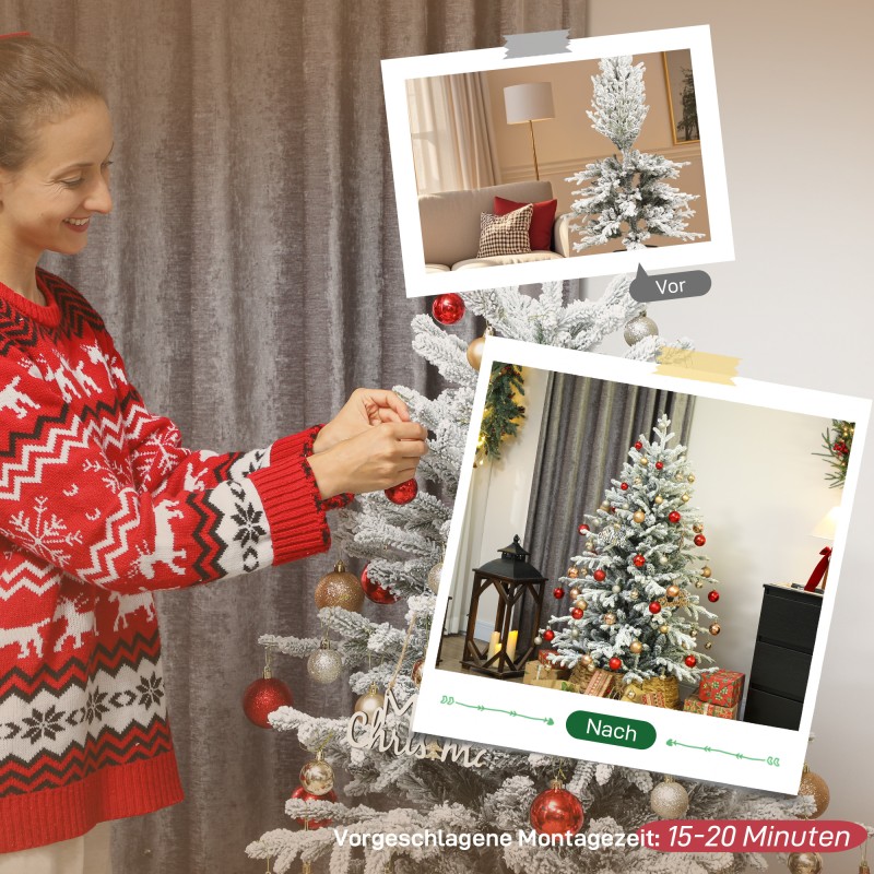 Tekokuusi lumihuurrettu 150 cm, 1162 oksaa, vihreä-valkoinen, metallijalka