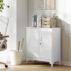 Metallinen toimistokaappi kahdella tasolla, lukittavat ovet, 80 x 35 x 91 cm, valkoinen