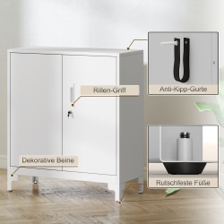 Metallinen toimistokaappi kahdella tasolla, lukittavat ovet, 80 x 35 x 91 cm, valkoinen