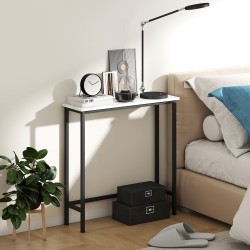 Kapea konsolipöytä eteiseen, marmorikuvioitu lastulevy ja metallirunko, 75 x 24 x 76 cm, musta