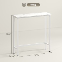 Kapea sivupöytä eteiseen, lastulevy ja metalli, 75 x 24 x 76 cm, valkoinen