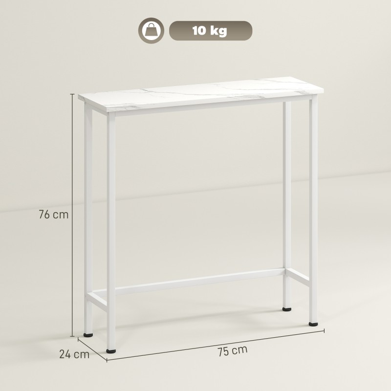 Kapea sivupöytä eteiseen, lastulevy ja metalli, 75 x 24 x 76 cm, valkoinen