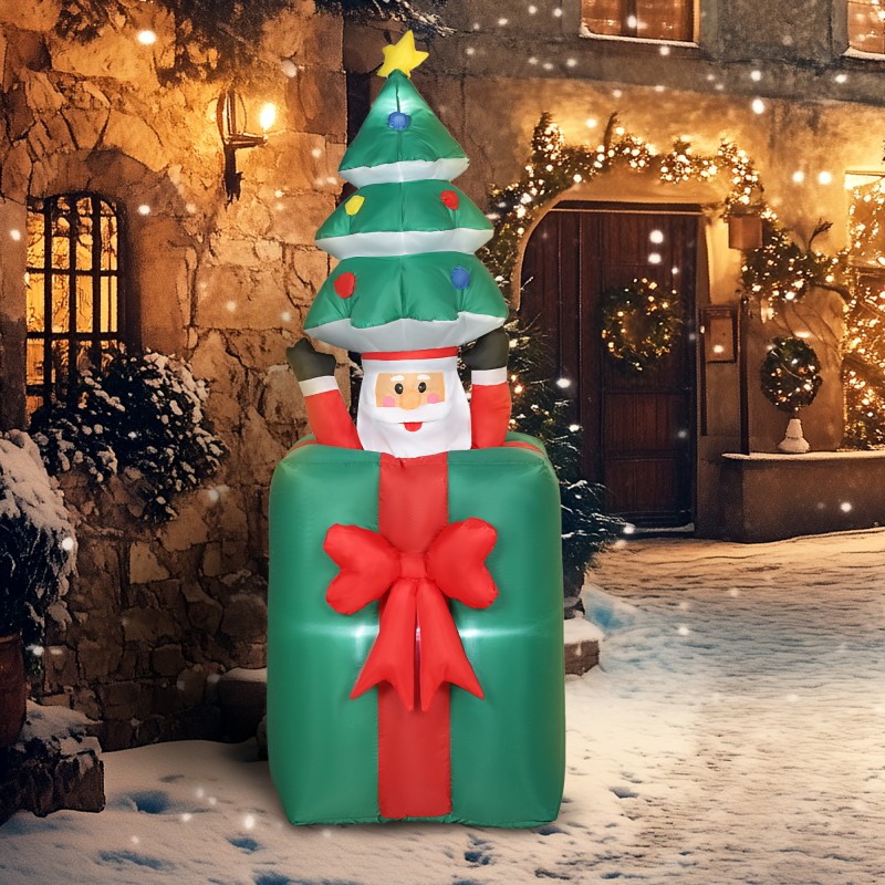 Ilmatäytteinen joulukoriste LED-valoilla, sisä- ja ulkokäyttöön, polyesteri, punainen/vihreä