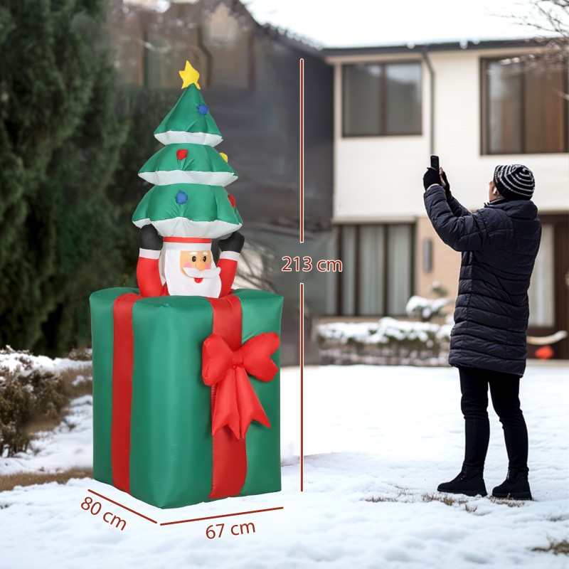 Ilmatäytteinen joulukoriste LED-valoilla, sisä- ja ulkokäyttöön, polyesteri, punainen/vihreä