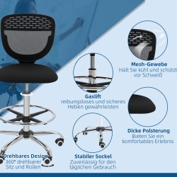 Korkea työtuoli korkeussäädettävä verkkoselkänojalla ja jalkarenkaalla, musta