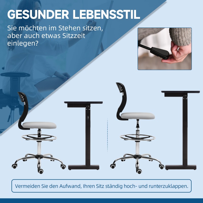 Korkea työtuoli korkeille työpöydille, verkkokangas, säädettävä jalkarengas, vaaleanharmaa