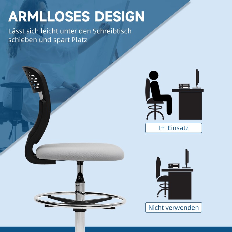 Korkea työtuoli korkeille työpöydille, verkkokangas, säädettävä jalkarengas, vaaleanharmaa