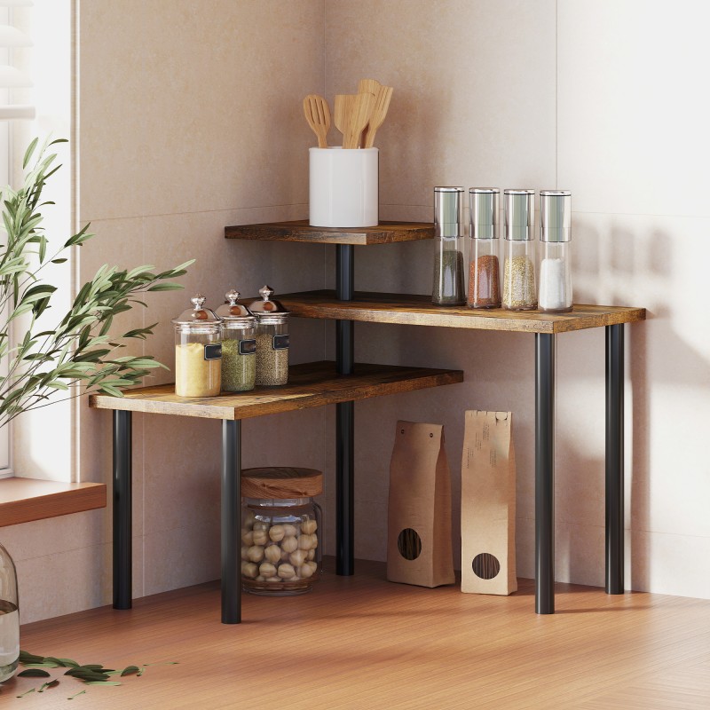 Keittiön tasohylly 3-tasoinen kääntyvä metallirunko 40 x 18 x 36,5 cm rustiikki ruskea/musta