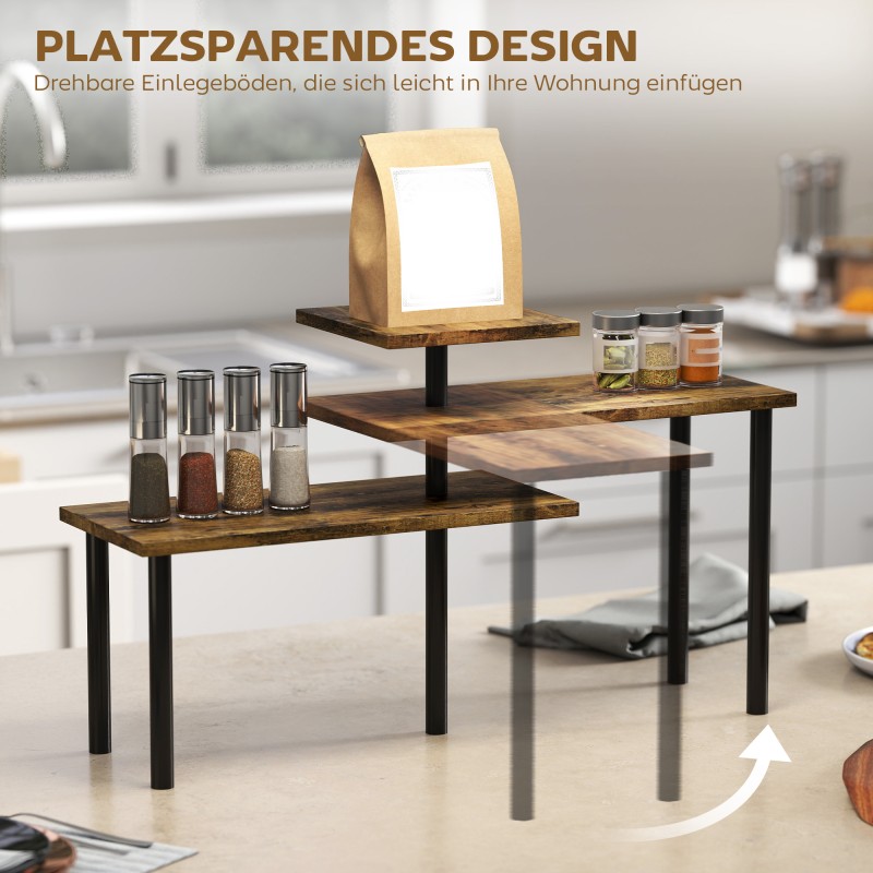 Keittiön tasohylly 3-tasoinen kääntyvä metallirunko 40 x 18 x 36,5 cm rustiikki ruskea/musta