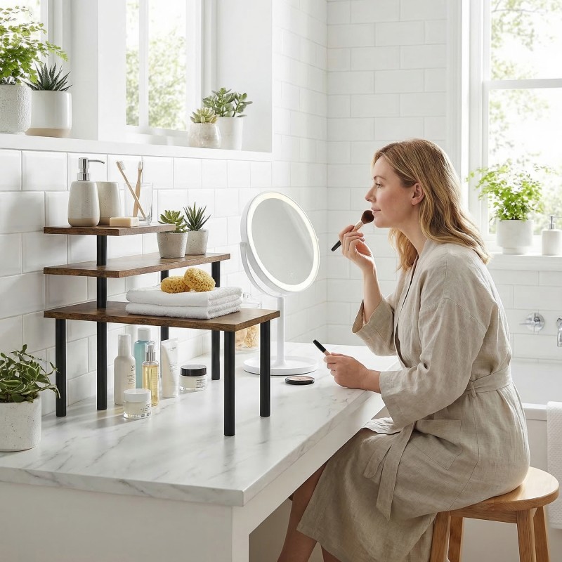 Keittiön tasohylly 3-tasoinen kääntyvä metallirunko 40 x 18 x 36,5 cm rustiikki ruskea/musta