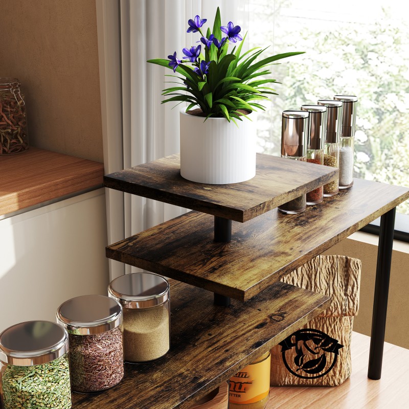 Keittiön tasohylly 3-tasoinen kääntyvä metallirunko 40 x 18 x 36,5 cm rustiikki ruskea/musta