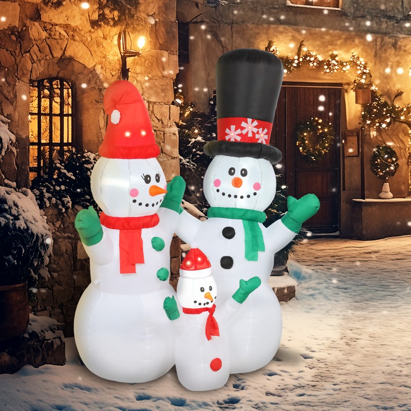 Ilmatäytteinen lumiukkoperhe joulukoriste 1,8 m LED-valoilla ulko- ja sisäkäyttöön, polyesteri IP44