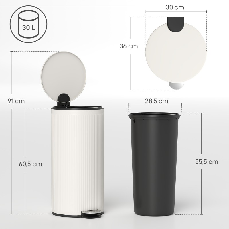 Poljinroskis 30 l metallinen sisäastia soft close -kansi 36 x 30 x 60,5 cm musta