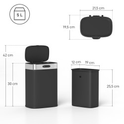 Roska-astia keittiöön 5 l, ruostumaton teräs, irrotettava sisäastia, musta