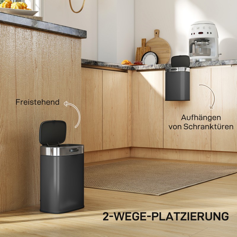 Roska-astia keittiöön 5 l, ruostumaton teräs, irrotettava sisäastia, musta