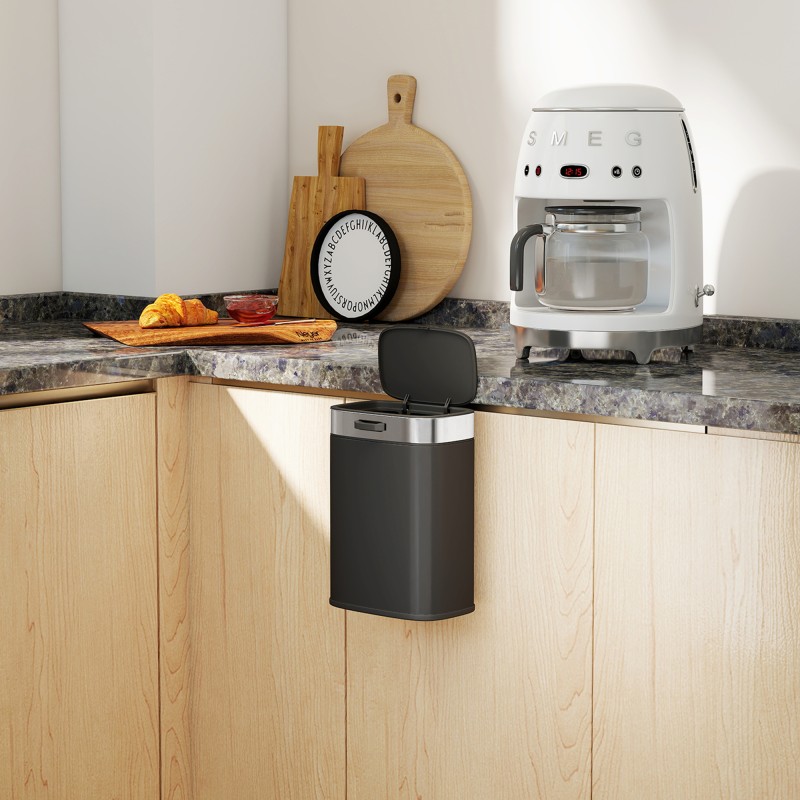 Roska-astia keittiöön 5 l, ruostumaton teräs, irrotettava sisäastia, musta