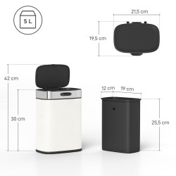 Roska-astia keittiöön, 5 l, ruostumaton teräs, vapaasti seisova tai kaapin oveen ripustettava, creme-valkoinen