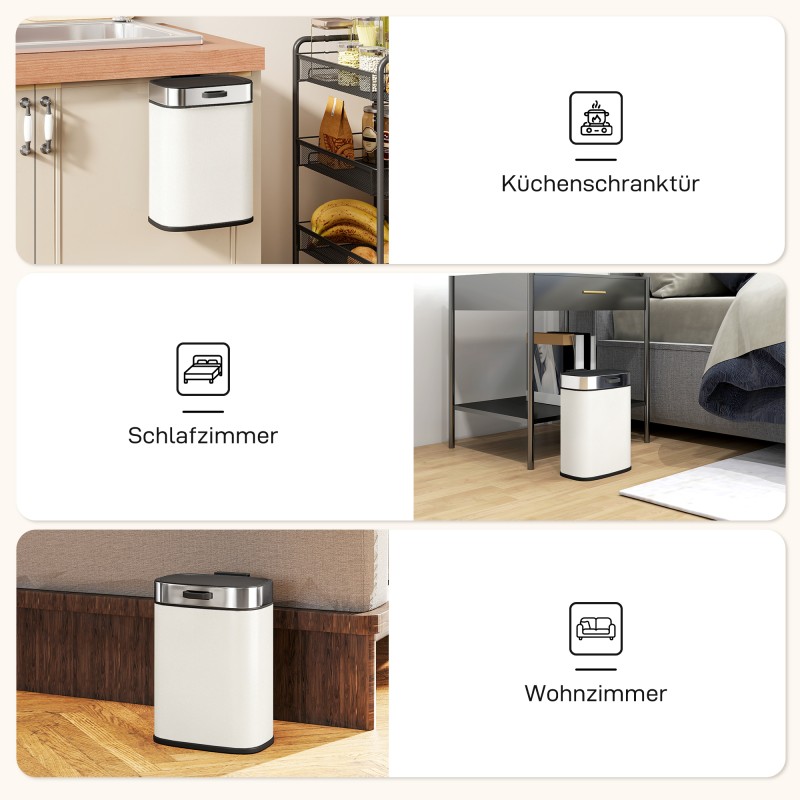 Roska-astia keittiöön, 5 l, ruostumaton teräs, vapaasti seisova tai kaapin oveen ripustettava, creme-valkoinen