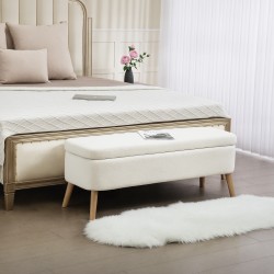 Säilytyspenkki teddy-fleecellä 65 L, kumipuujalat, 120 x 42 x 45 cm, cremevalkoinen