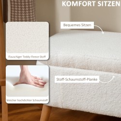 Säilytyspenkki teddy-fleecellä 65 L, kumipuujalat, 120 x 42 x 45 cm, cremevalkoinen