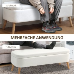 Säilytyspenkki teddy-fleecellä 65 L, kumipuujalat, 120 x 42 x 45 cm, cremevalkoinen