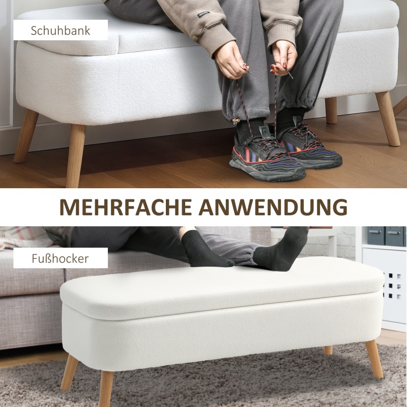 Säilytyspenkki teddy-fleecellä 65 L, kumipuujalat, 120 x 42 x 45 cm, cremevalkoinen