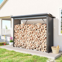 Polttopuuvaja ulkokäyttöön, sinkitty teräs, korotettu pohja, 213 x 66,5 x 150 cm, tummanharmaa