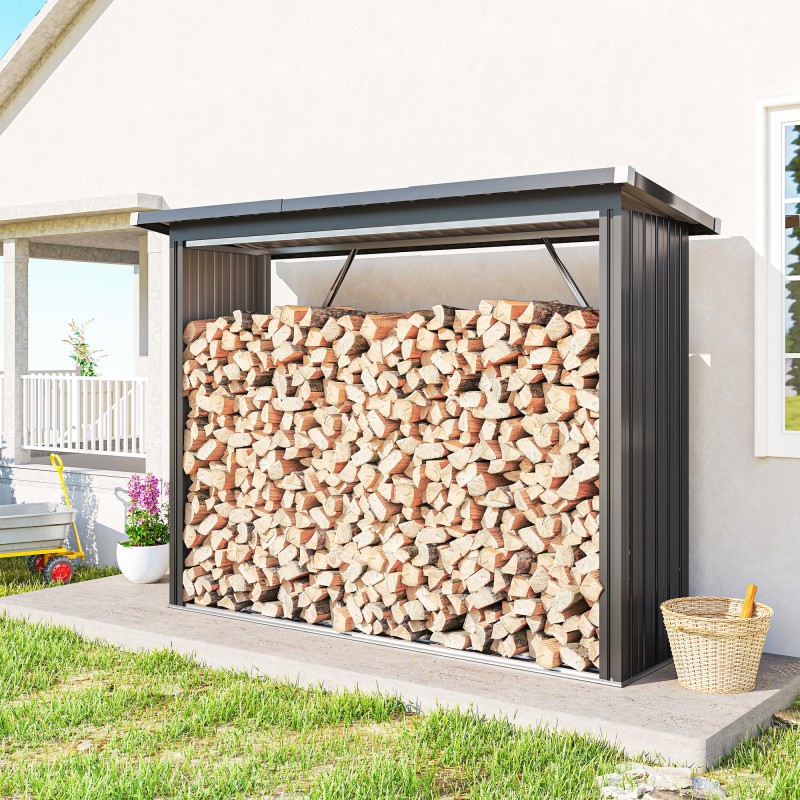 Polttopuuvaja ulkokäyttöön, sinkitty teräs, korotettu pohja, 213 x 66,5 x 150 cm, tummanharmaa