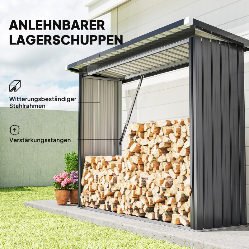 Polttopuuvaja ulkokäyttöön, sinkitty teräs, korotettu pohja, 213 x 66,5 x 150 cm, tummanharmaa