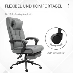 Ergonominen työtuoli niskatyynyllä, käsinojilla ja jalkatuella, kallistettava ja korkeussäädettävä, vaaleanharmaa