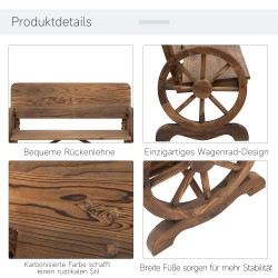 Kaksinistuttava puutarhapenkki täystuoksupetäjä, vaunupyöräkäsinojat, rustiikkinen, 114 x 58 x 80 cm, tummanruskea