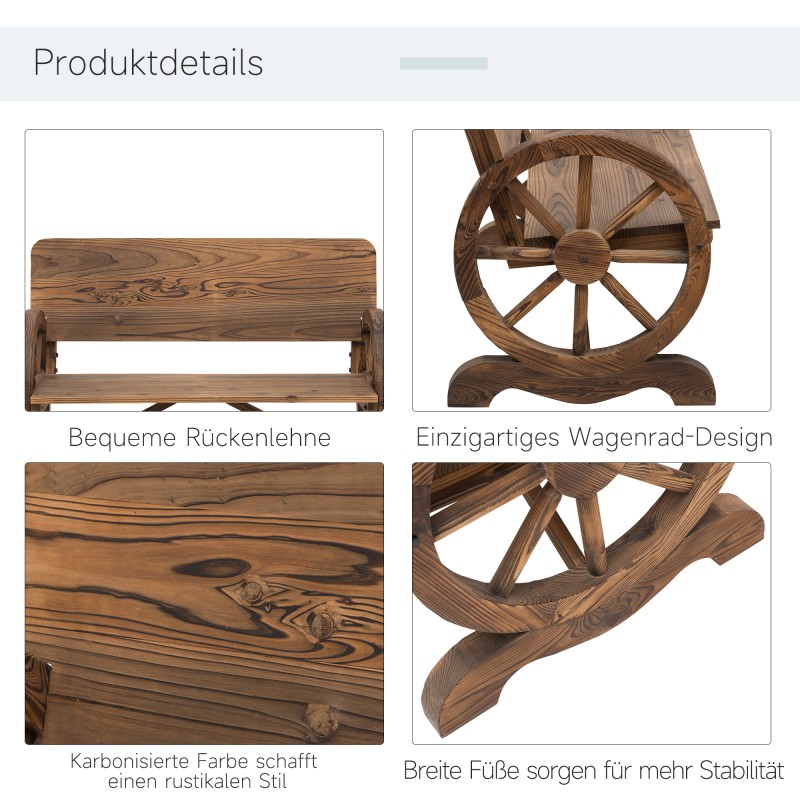 Kaksinistuttava puutarhapenkki täystuoksupetäjä, vaunupyöräkäsinojat, rustiikkinen, 114 x 58 x 80 cm, tummanruskea