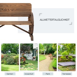 Kaksinistuttava puutarhapenkki täystuoksupetäjä, vaunupyöräkäsinojat, rustiikkinen, 114 x 58 x 80 cm, tummanruskea