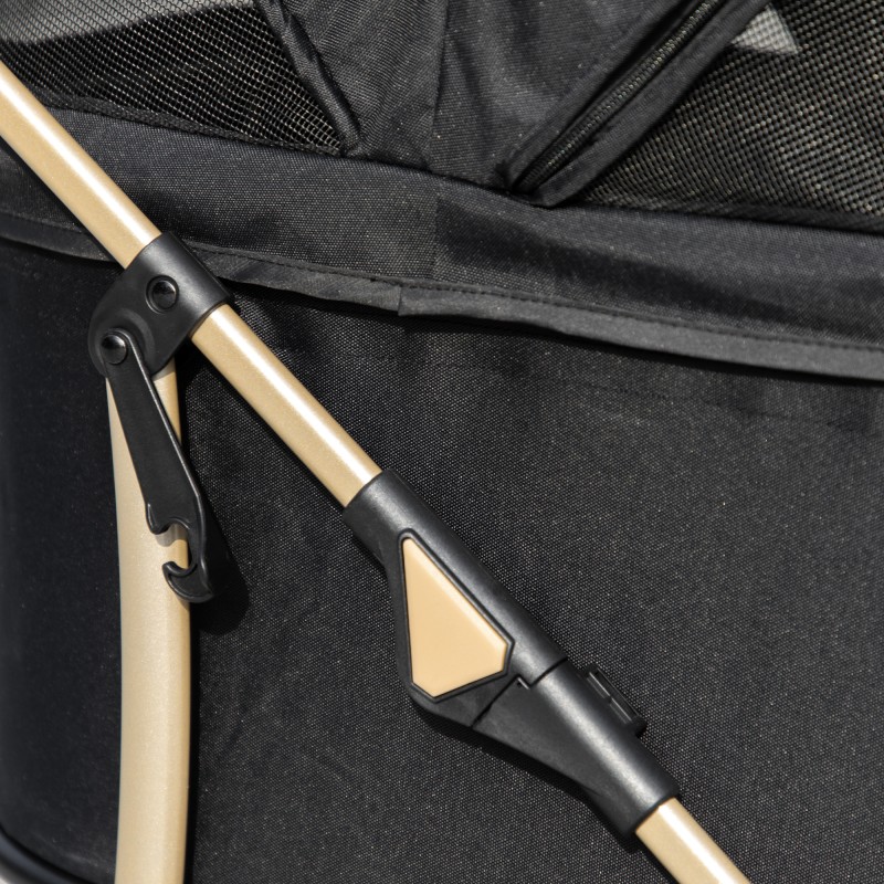 2‑in‑1 lemmikkirattaat ja kuljetuskorI pienille koirille ja kissoille, enintään 10 kg, musta, taittuva, verkkopaneelit