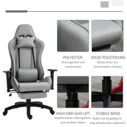 Ergonominen harmaa työtuoli / tietokonetuoli niska- ja lannelastalla, keinutoiminto, jalkatuki, säädettävät käsinojat