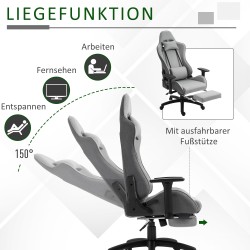 Ergonominen harmaa työtuoli / tietokonetuoli niska- ja lannelastalla, keinutoiminto, jalkatuki, säädettävät käsinojat