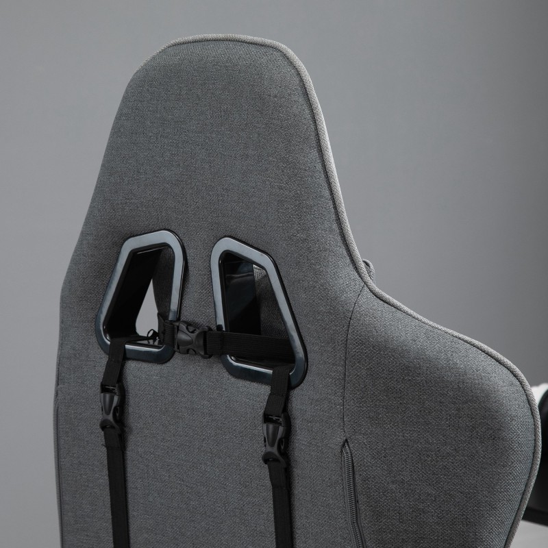 Ergonominen harmaa työtuoli / tietokonetuoli niska- ja lannelastalla, keinutoiminto, jalkatuki, säädettävät käsinojat