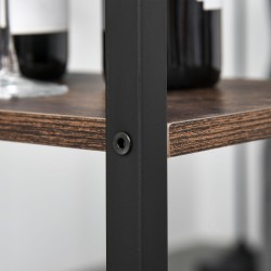 Baaripöytäsetti 3-osainen, korkea pöytä ja 2 baarijakkaraa, hyllyillä, musta/rustiikin ruskea, lastulevy ja teräs