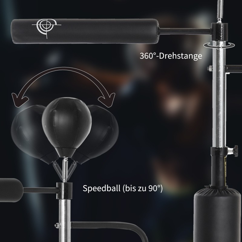 Vapaasti seisova nyrkkeilyteline 3-in-1 kahdella nopeuspallolla, refleksivarrella ja imukuppijalustalla, säädettävä 160–230 cm