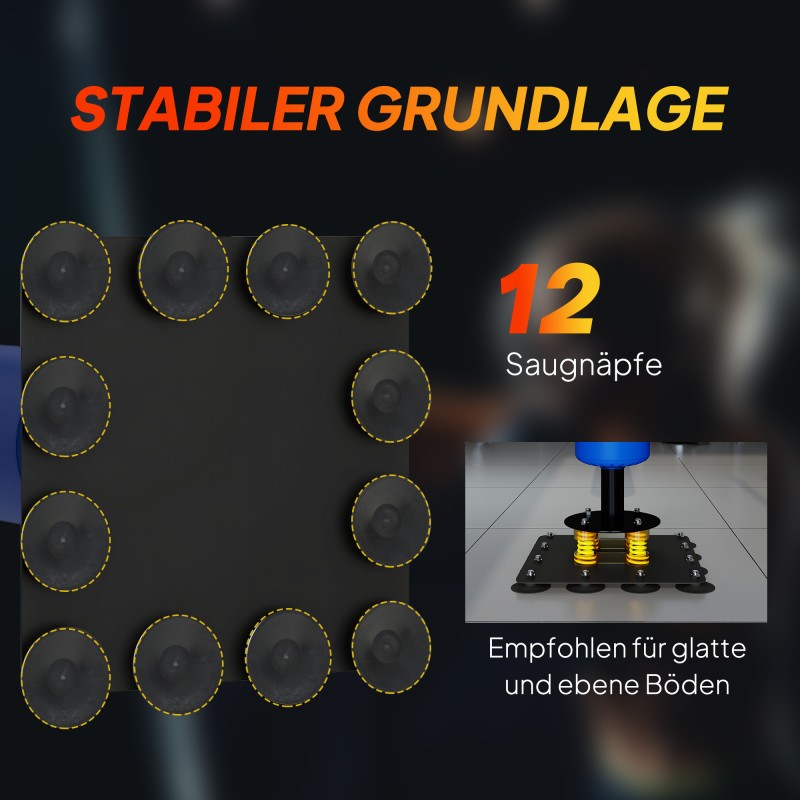 Vapaasti seisova nyrkkeilyteline kahdella speedballilla, kääntyvällä varrella ja potkutyynyllä, teräs, 107 x 36 x 140–205 cm