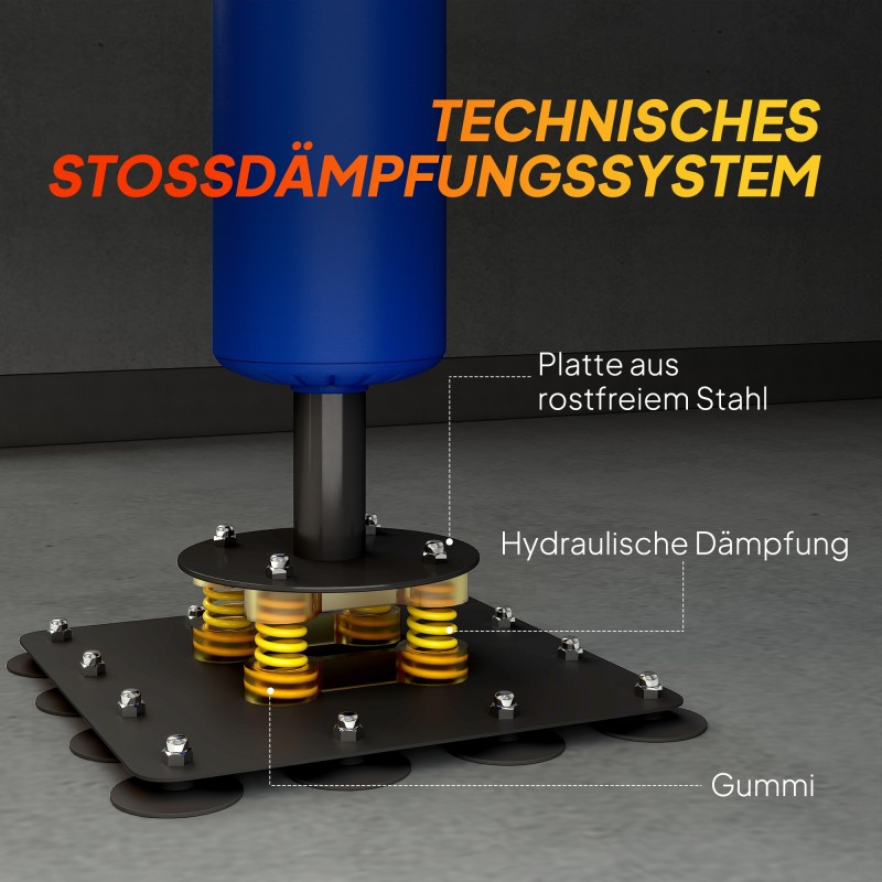 Vapaasti seisova nyrkkeilyteline kahdella speedballilla, kääntyvällä varrella ja potkutyynyllä, teräs, 107 x 36 x 140–205 cm