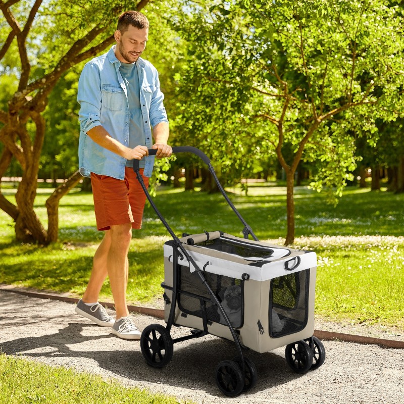 Lemmikkirattaat pienille koirille ja kissoille, irrotettava kuljetuskori, taittuva runko, 81 x 58 x 97,5 cm